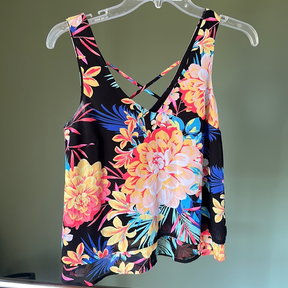 Candies tank top size XS black with colorful flowers